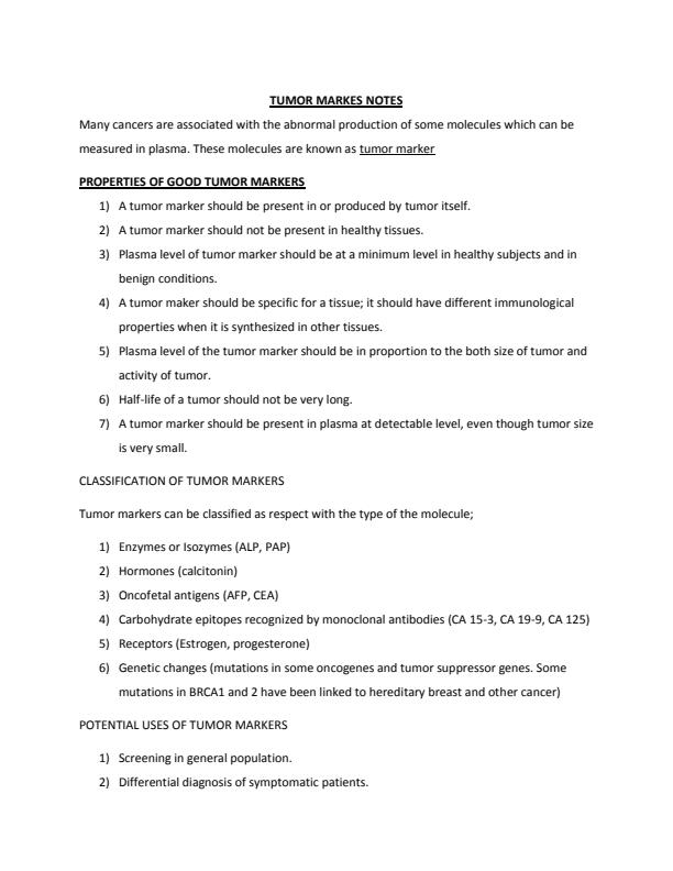 Page 1 – Detailed notes on Tumor Markers – Kenyaplex