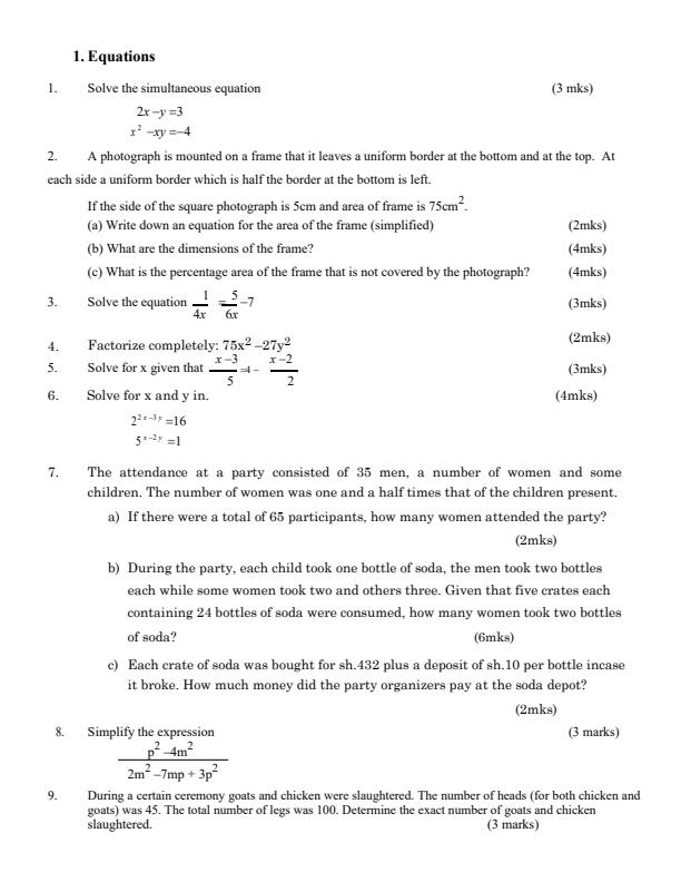 Page 1 – New Revised Equations Questions and Answers – Kenyaplex