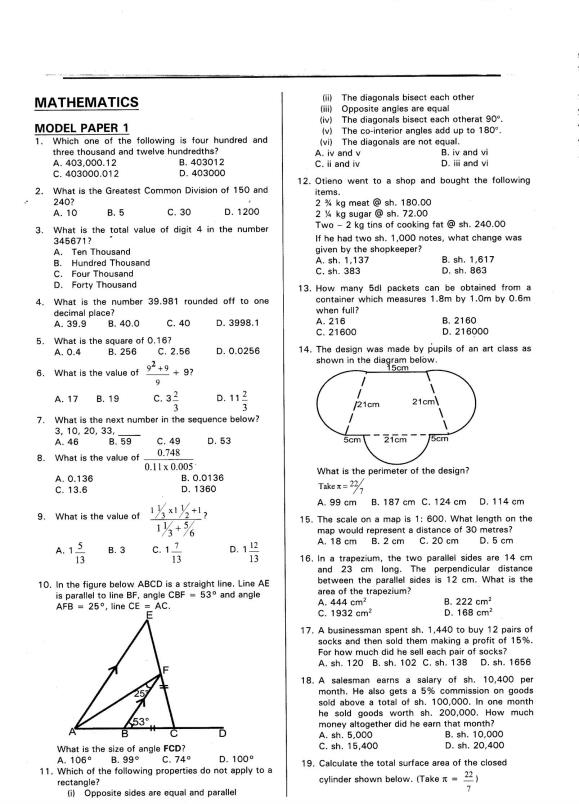 Page 1 – KCPE 2020 Model Revision Exam Papers With Answers – Kenyaplex