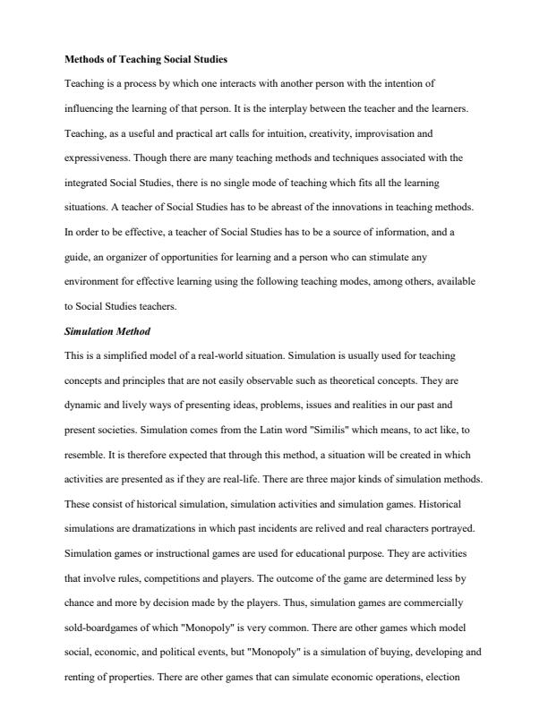 Page 1 – Explain the main methods that can be used in teaching primary school social studies – Kenyaplex