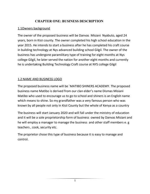 Page 3 – Sample primary school (academy) business plan – Kenyaplex