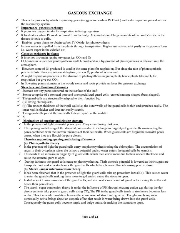 Page 1 – Form 2 Biology: Gaseous Exchange  – Kenyaplex
