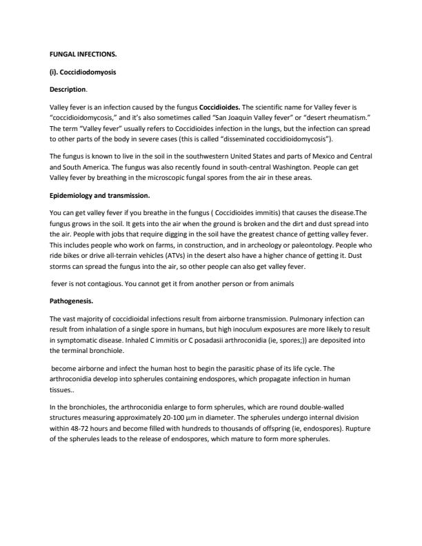 Page 1 – Medical Microbiology Notes on fungal infections .i.e Blastomycosis and Coccidiodomyosis – Kenyaplex