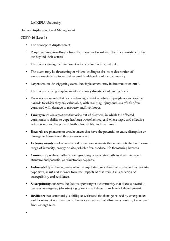 Page 1 – Human Displacement and Management Notes – Kenyaplex