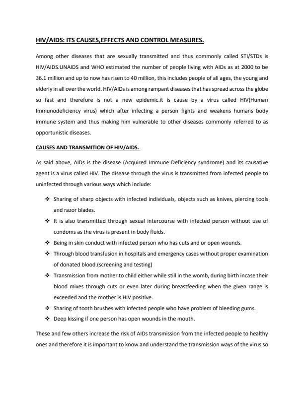 Page 1 – Community outreach report on HIV transmission, prevention, stages and stigma – Kenyaplex