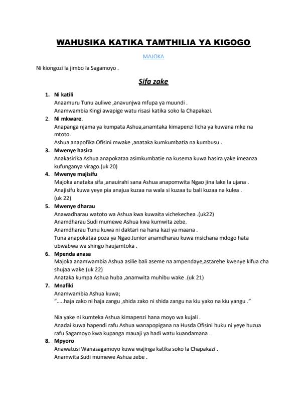 Page 1 – Wahusika na tamathali za usemi katika tamthilia ya Kigogo – Kenyaplex