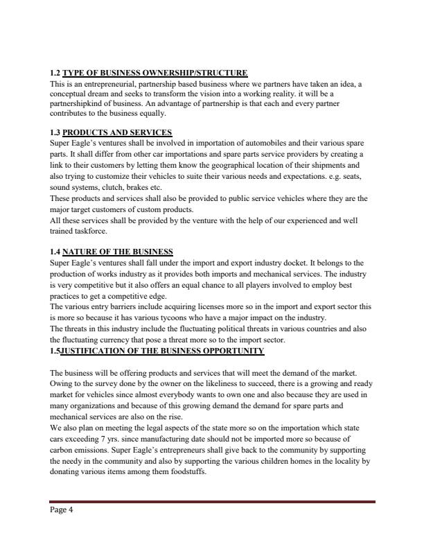 Page 2 – Automobiles and spare parts importation business plan – Kenyaplex
