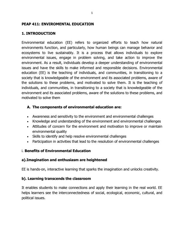 Page 1 – PEAPE 411:Environmental Education Notes – Kenyaplex