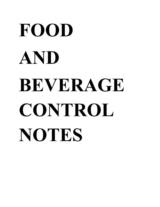 Page 1 – Food and Beverage Control Notes – Kenyaplex