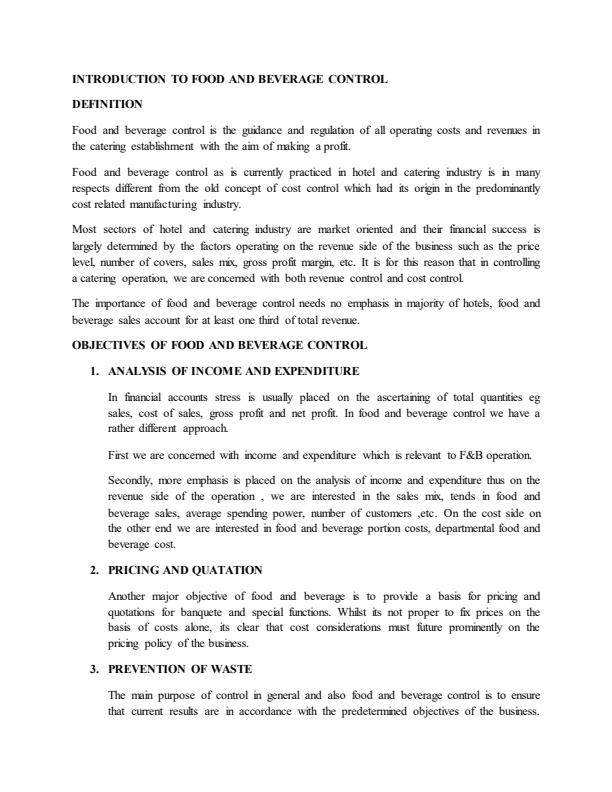 Page 2 – Food and Beverage Control Notes – Kenyaplex