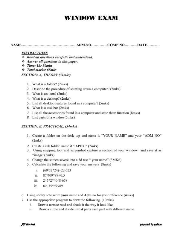 Page 1 – Computer Packages Test on Windows – Kenyaplex