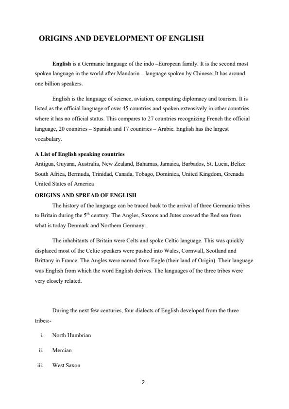 Page 1 – BLA 2104: Origins and Development of English Notes – Kenyaplex