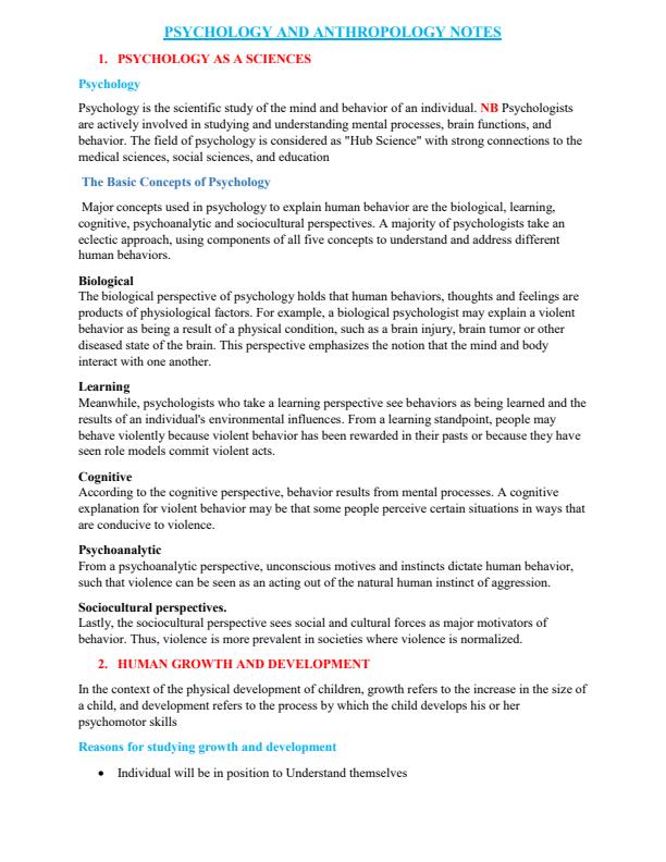 Page 1 – Psychology and Anthropology Notes – Kenyaplex