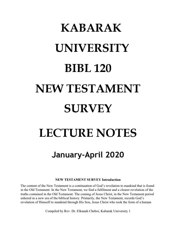 Page 1 – BIBL 120: New Testament Survey Notes – Kenyaplex