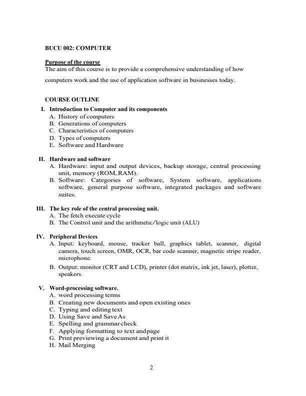 Page 1 – BUCU 002: Computer Skills and Applications Notes – Kenyaplex