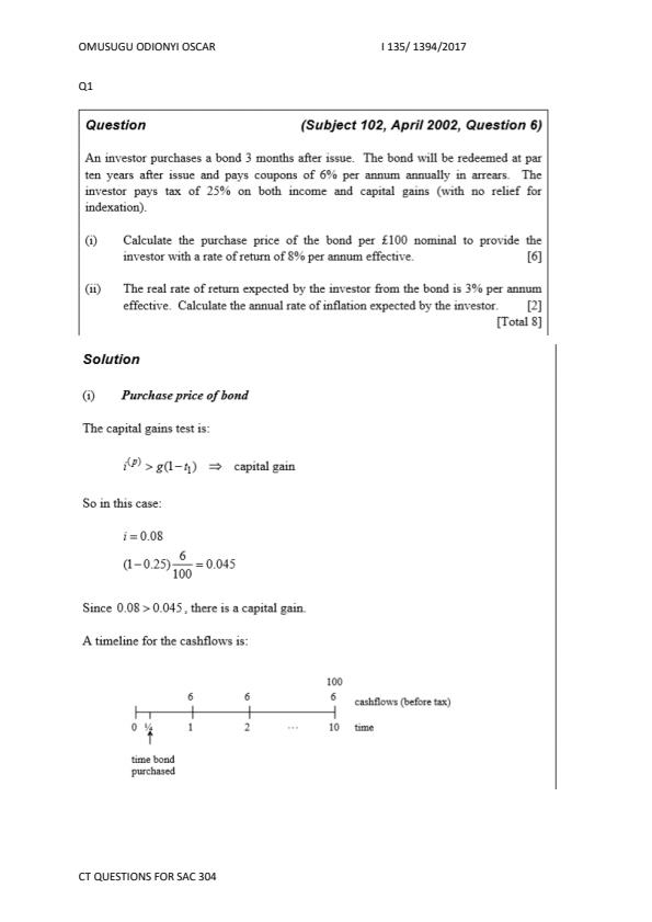 Page 1 – SAC 304 Financial Mathematics II Sample Questions With Answers – Kenyaplex