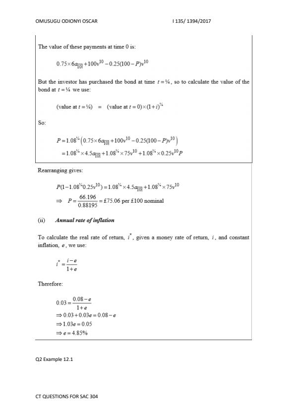 Page 2 – SAC 304 Financial Mathematics II Sample Questions With Answers – Kenyaplex