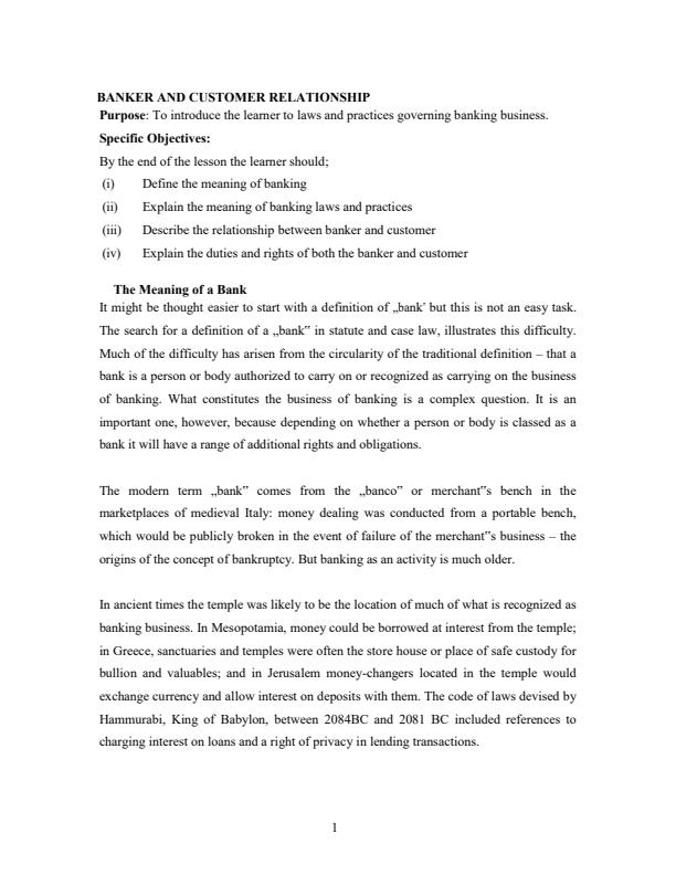 Page 1 – BFM 313: Banking Laws and Practice Notes – Kenyaplex