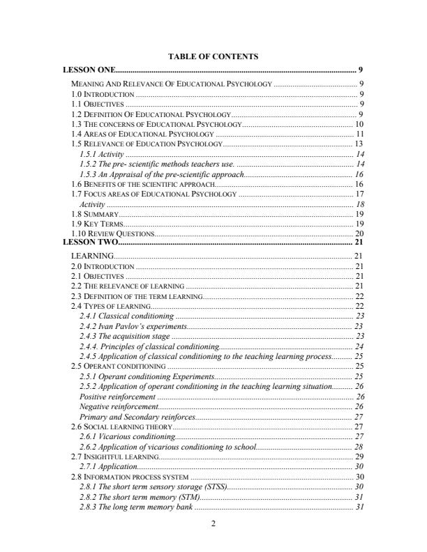 Page 1 – EPS 201: Psychology of Learning Notes – Kenyaplex