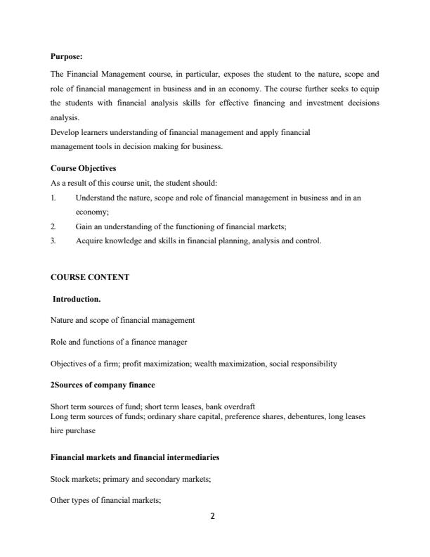 Page 1 – BBM 215 Financial Management I Notes – Kenyaplex