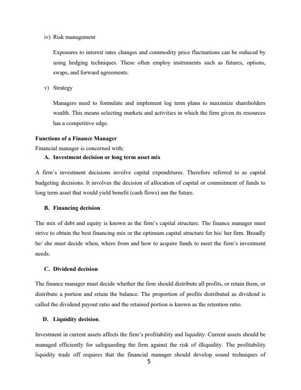 Page 4 – BBM 215 Financial Management I Notes – Kenyaplex