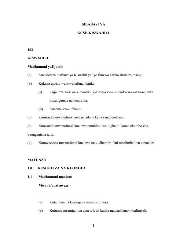 Page 1 – Kiswahili Revision Questions With Answers – Kenyaplex