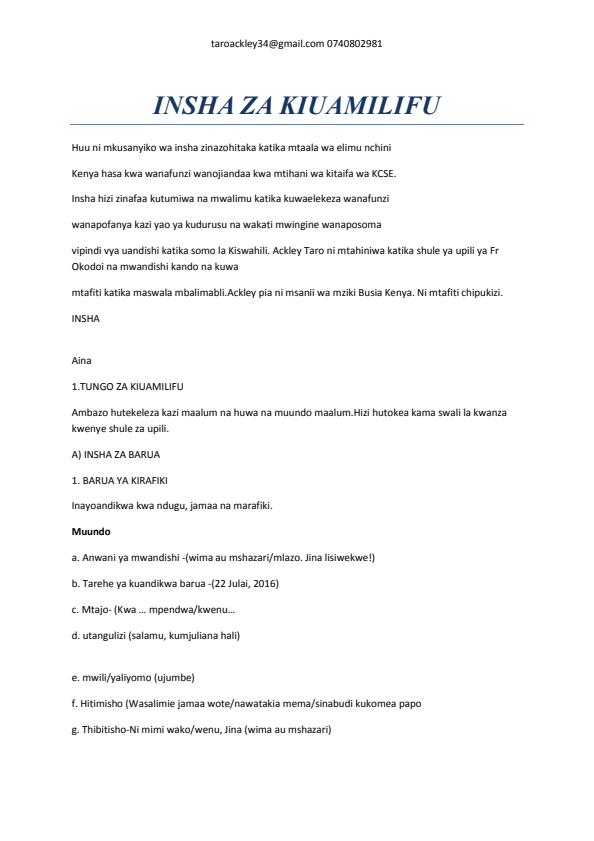 Page 1 – Kiswahili Insha: Aina Mbalimbali Za Insha – Kenyaplex
