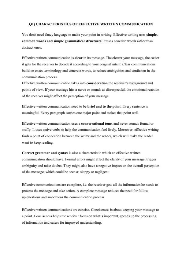 Page 1 – Characteristics of effective written communication, barriers and ways of eliminating them – Kenyaplex