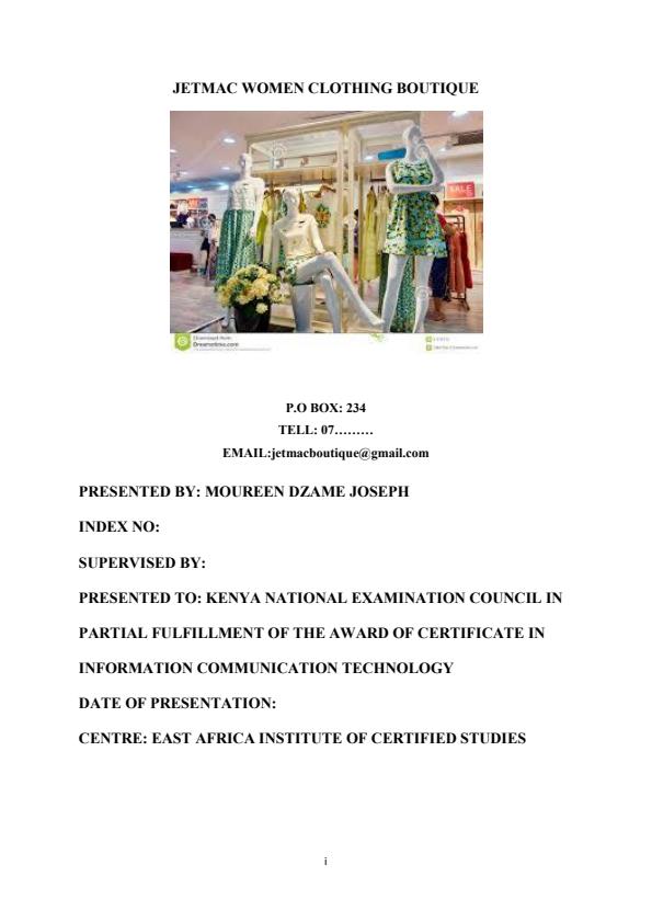 Page 1 – Sample Women Clothing Boutique Business Plan  – Kenyaplex