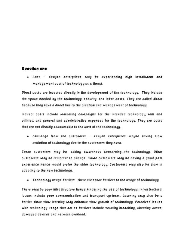 Page 1 – Advanced entrepreneurship: Technology and Innovation (ENTR 430) Sample Questions – Kenyaplex