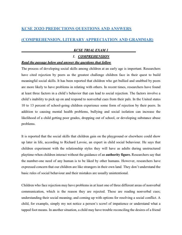 Page 1 – KCSE 2020 Topical English questions and answers.Poetry,cloze tests ,grammar and functional writing  – Kenyaplex