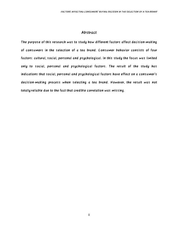 Page 2 – Factors Affecting Consumers’ Buying Decision in the Selection of a Tea Brand – Kenyaplex