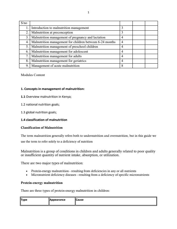 Page 1 – KMTC Management of Malnutrition Notes – Kenyaplex