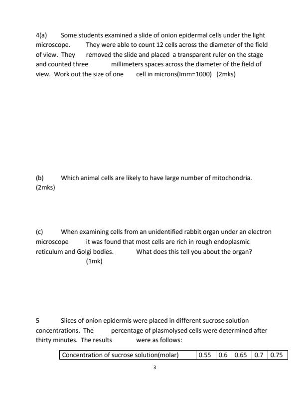 Sample Biology Form 3 Paper 1 and 2 Questions and Answers 8362