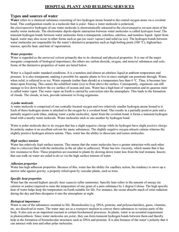 Page 1 – Hospital Plant and Building Services Notes – Kenyaplex