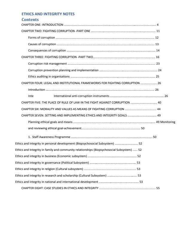 Page 1 – UCU: Ethics and Integrity Notes Year 1 Semester 2 – Kenyaplex