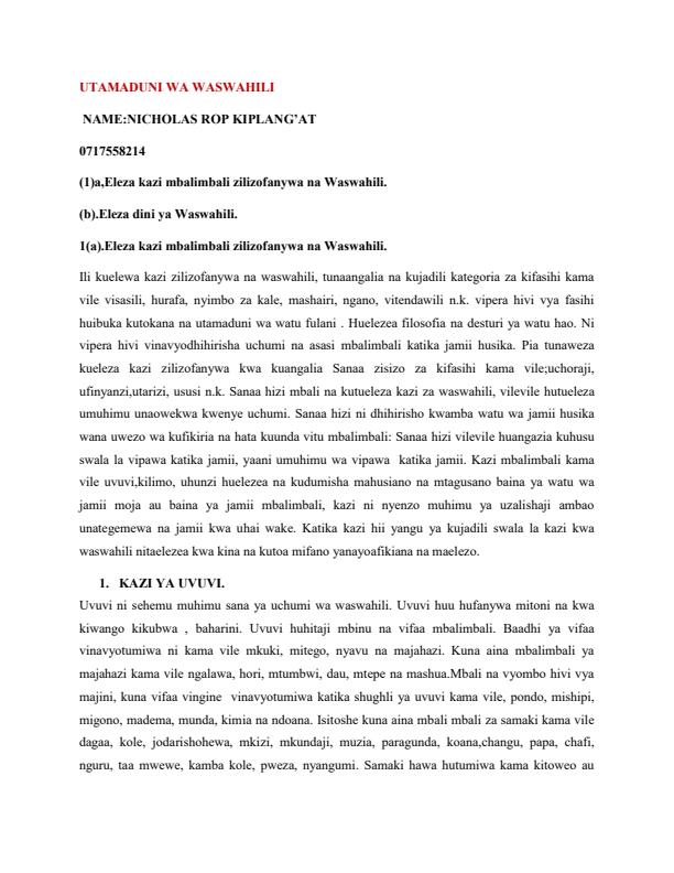 Page 1 – Utamaduni Wa Waswahili Notes – Kenyaplex