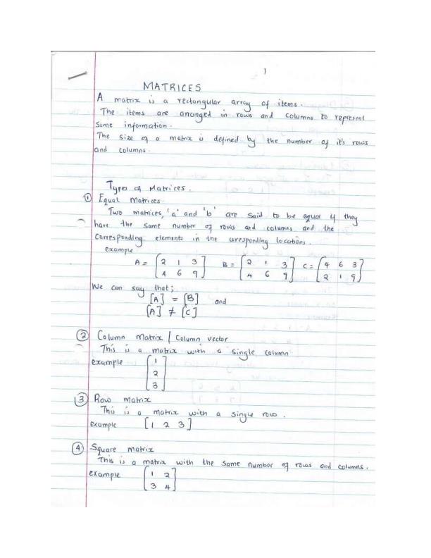 Page 1 – Matrices Notes  – Kenyaplex