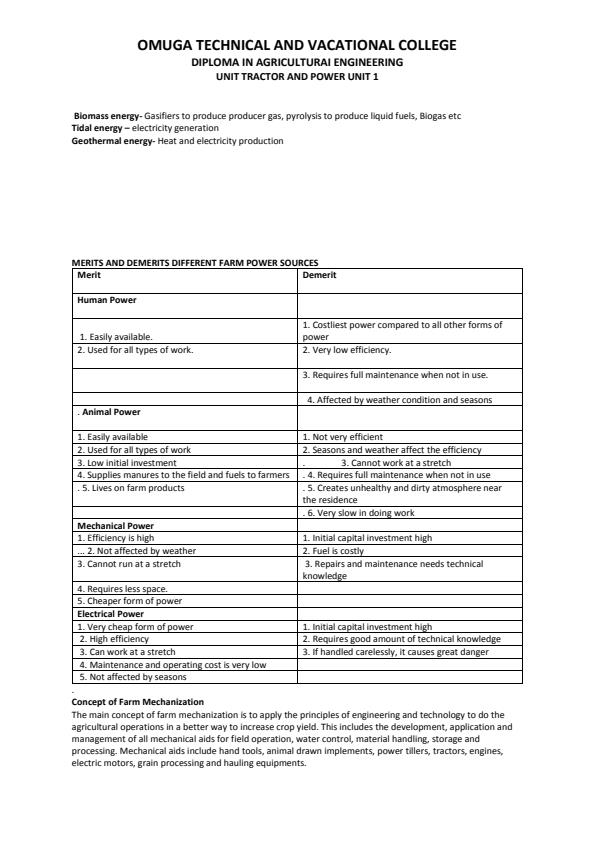 Page 2 – Diploma in Agricultural Engineering: Unit Tractor and Power Unit 1 Notes – Kenyaplex
