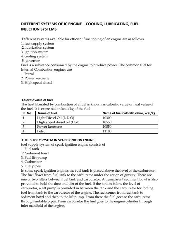 Page 1 – Different Systems of IC Engine - Cooling, Lubricating, Fuel Injection Systems Notes – Kenyaplex