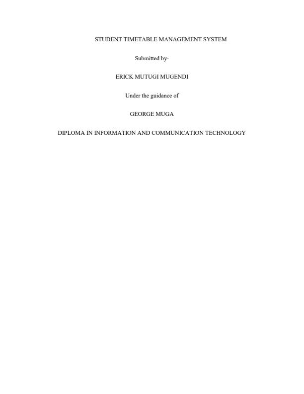 Page 1 – Student Timetable Management System Documentation – Kenyaplex