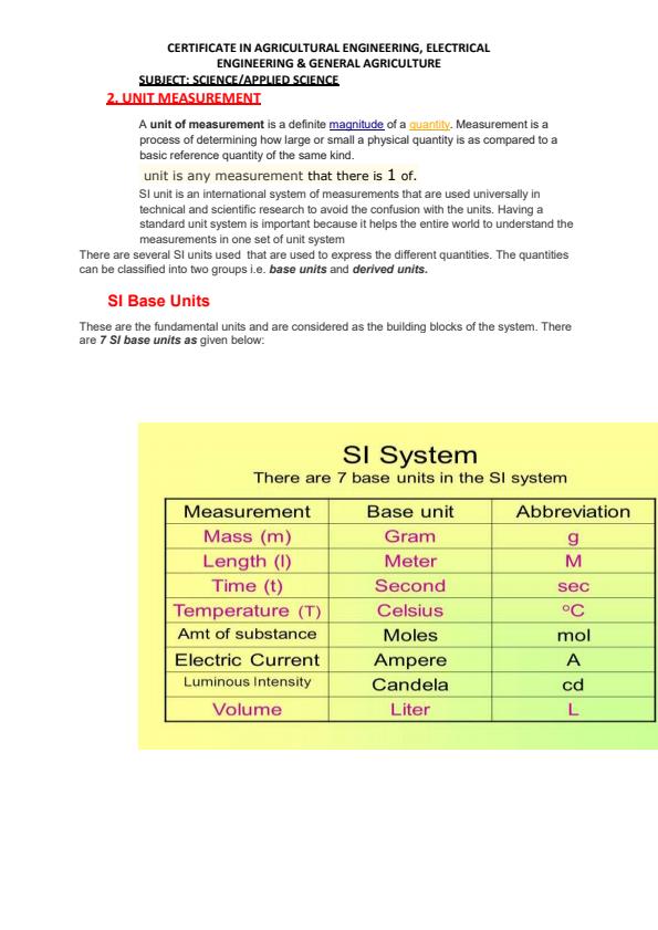 Page 1 – Certificate in Agricultural Engineering Notes on Science/Applied Science – Kenyaplex