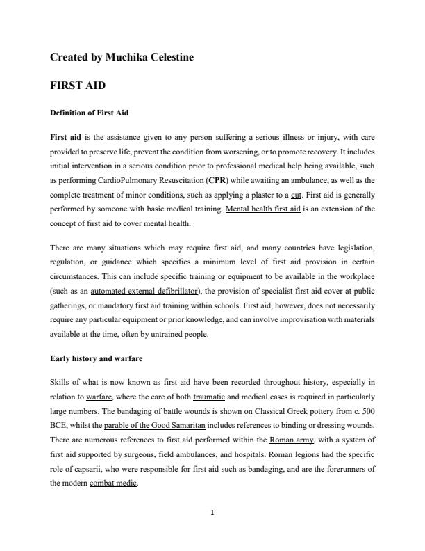 Page 1 – First Aid Notes - EPM 411:Management of Health in Educational Institutions – Kenyaplex