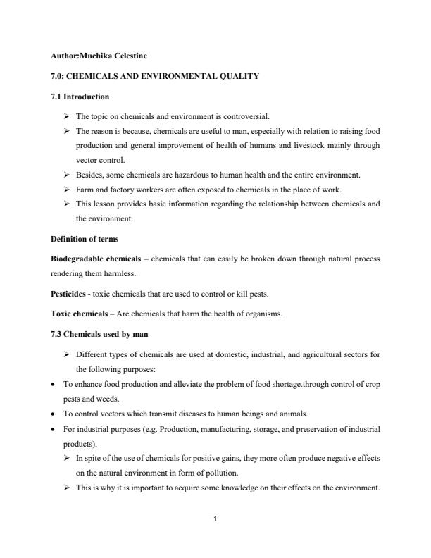 Page 1 – Chemicals and Environmental Quality Notes: ESM 410:environmental Education – Kenyaplex
