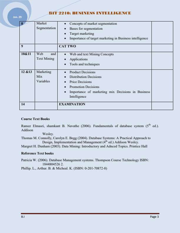 Page 3 – BIT 2210: Business Intelligence Notes 4th Year – Kenyaplex