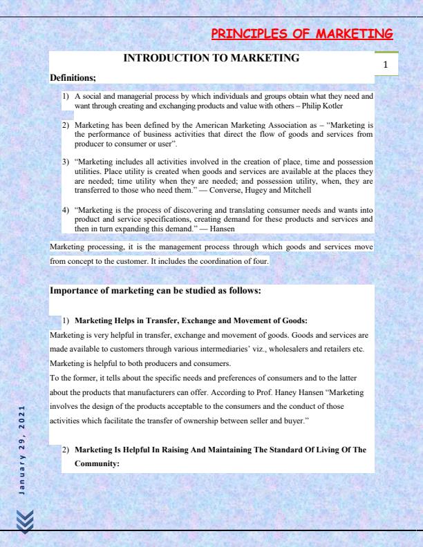 Page 1 – Principles of Marketing Notes: Any Undergraduate Year – Kenyaplex