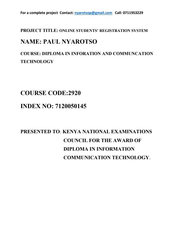 Page 1 – Online Students Registration System Documentation – Kenyaplex