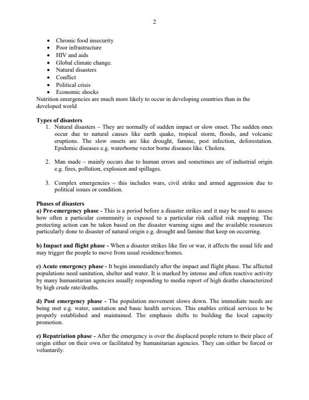 Page 2 – Nutrition in Emergencies Notes For Certificate/Diploma in Nutrition and Dietetics – Kenyaplex