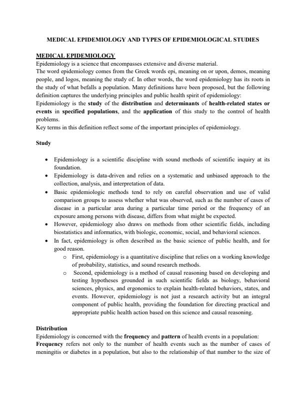 Page 1 – Medical Epidemiology: Types of Epidemiological Studies Notes – Kenyaplex