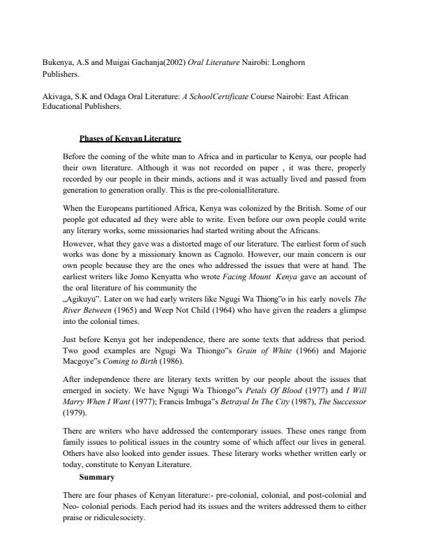 Page 3 – BLA 1112: Kenyan Literature Notes – Kenyaplex